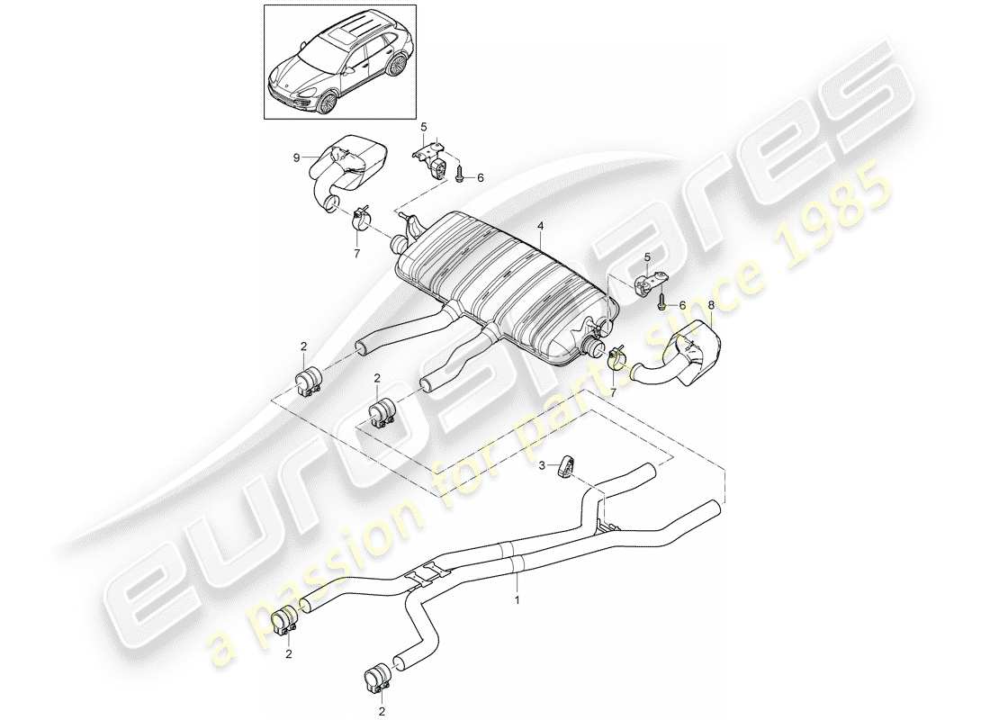 porsche 2013 (cayenne e2 92a) système d'échappement schéma des pièces