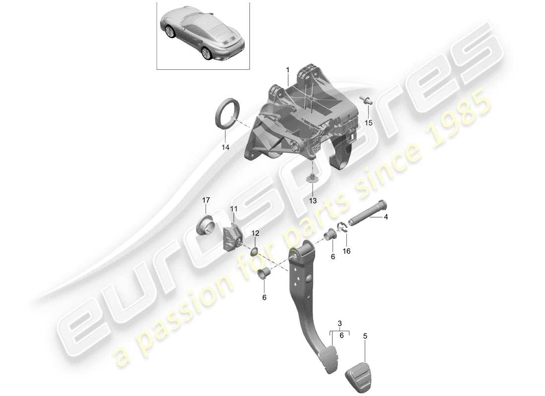porsche 991 turbo (2020) frein et acc. assemblage de la pédale schéma des pièces