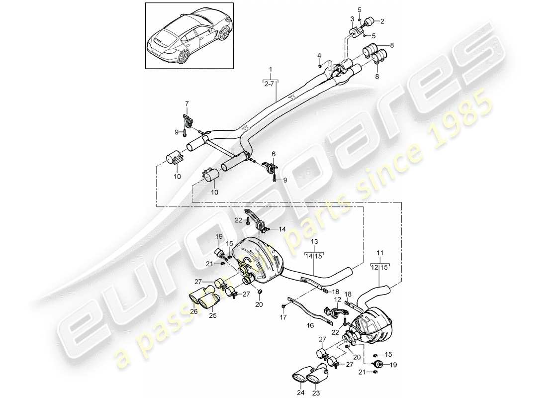 porsche 2013 (panamera 970) système d'échappement schéma des pièces