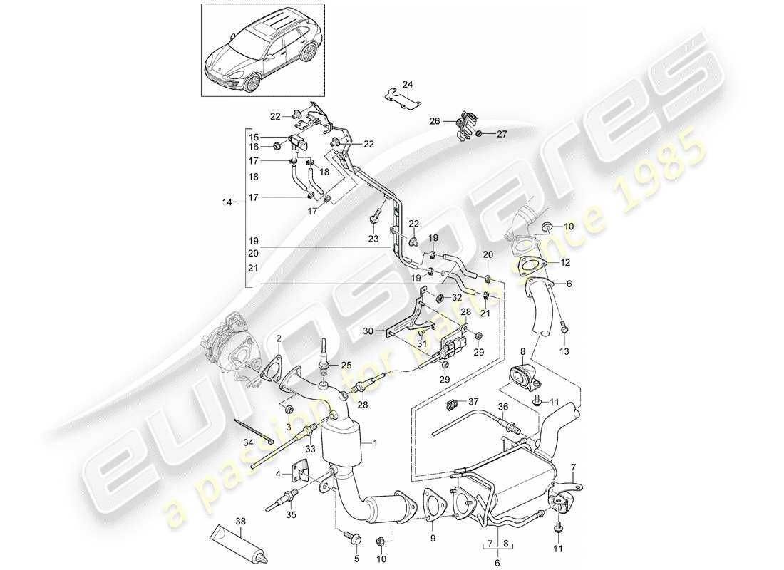 porsche 2011 (cayenne e2 92a) système d'échappement schéma des pièces