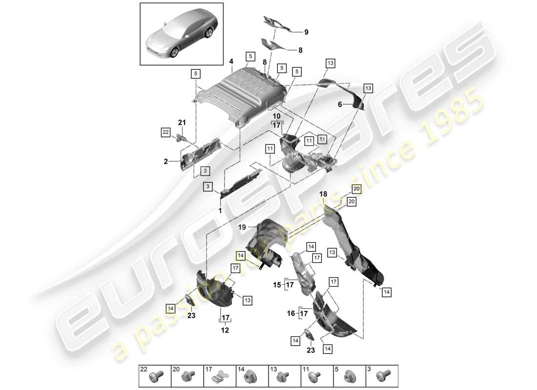 porsche 2019 (panamera 971-1) système d'échappement schéma des pièces