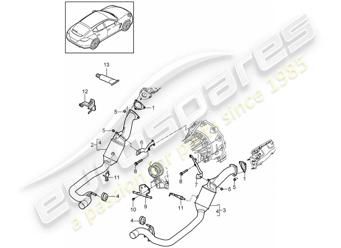 porsche 2011 (panamera 970) système d'échappement schéma des pièces
