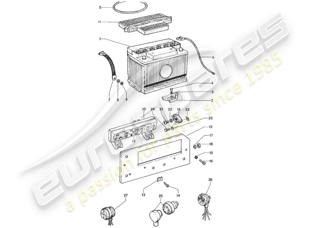 porsche 1972 (914) batterie - boite a fusibles schéma des pièces