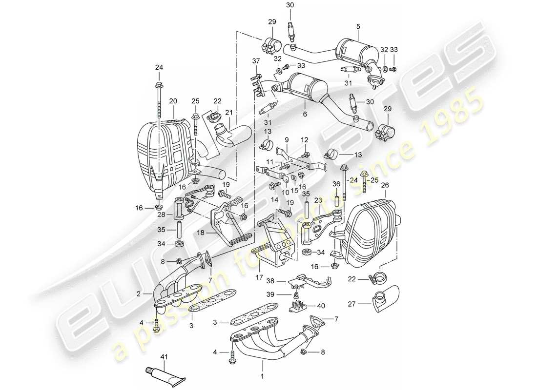 porsche 2005 (996) système d'échappement schéma des pièces