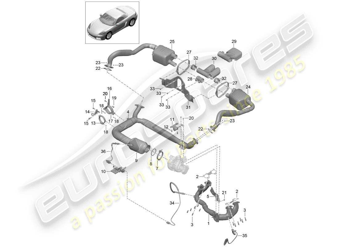 porsche 2017 (718 boxster) système d'échappement schéma des pièces