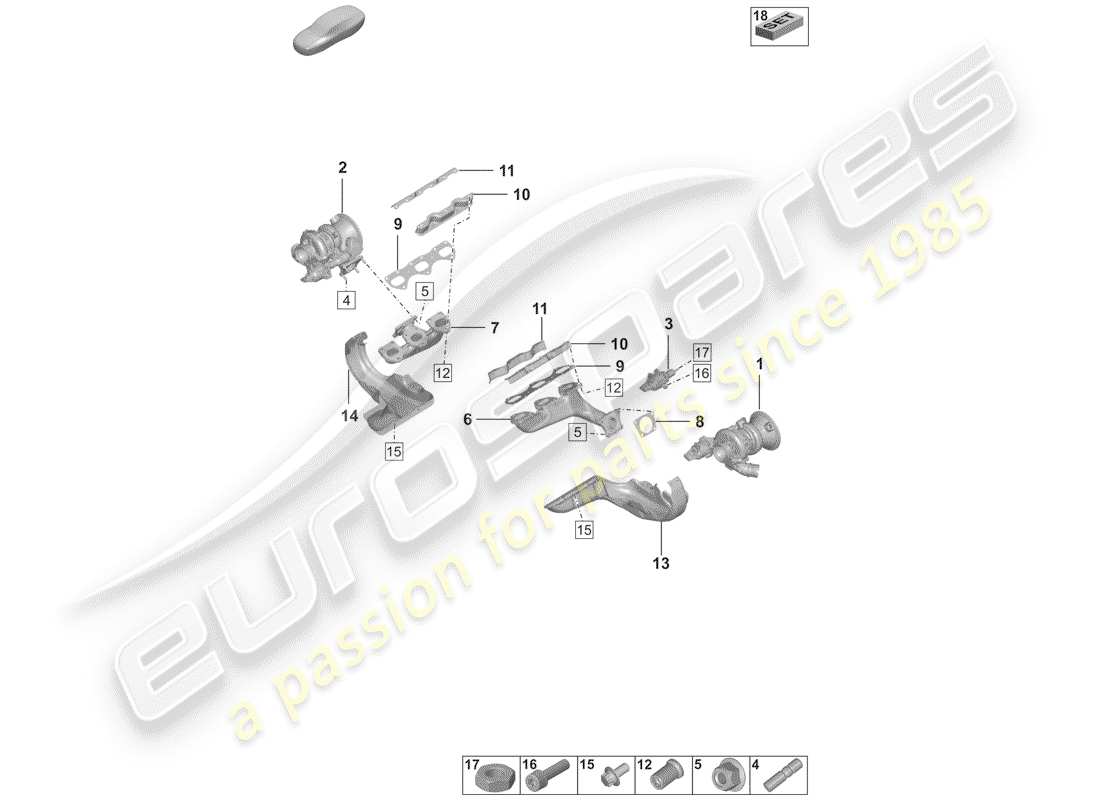 porsche 2019 (992-1) turbocompresseur de gaz d'échappement schéma des pièces