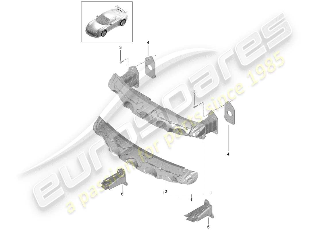 porsche 2015 (991-1 r/gt3/rs) support de pare-chocs schéma des pièces