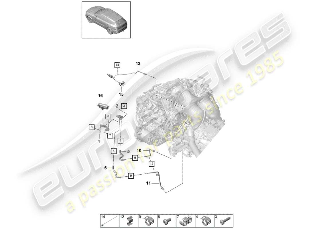 porsche 2020 (cayenne e3 9ya/9yb) ligne de commande avec différentiel schéma des pièces
