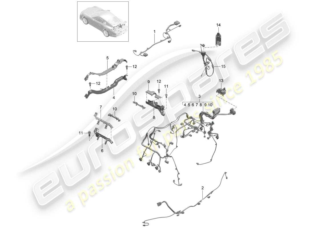 porsche 2015 (991-1 r/gt3/rs) faisceau de câblage schéma des pièces