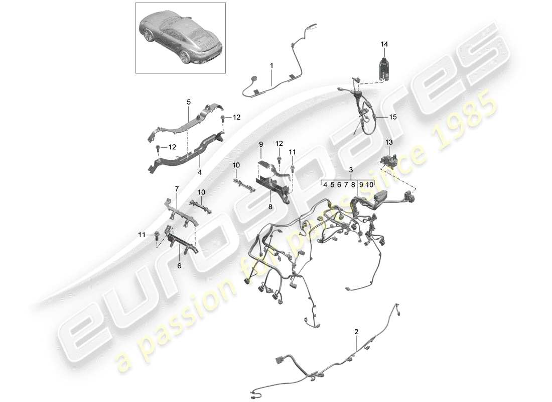porsche 2020 (991-2 turbo) faisceau de câblage schéma des pièces
