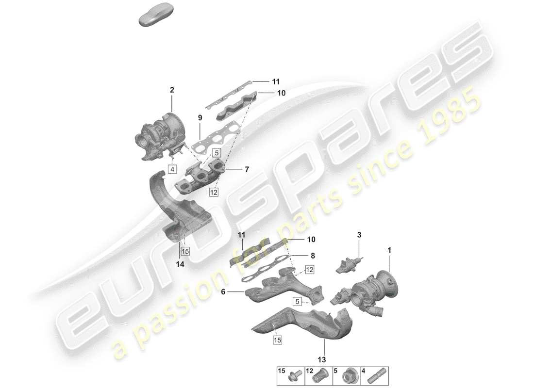 porsche 2020 (992-1) turbocompresseur de gaz d'échappement schéma des pièces