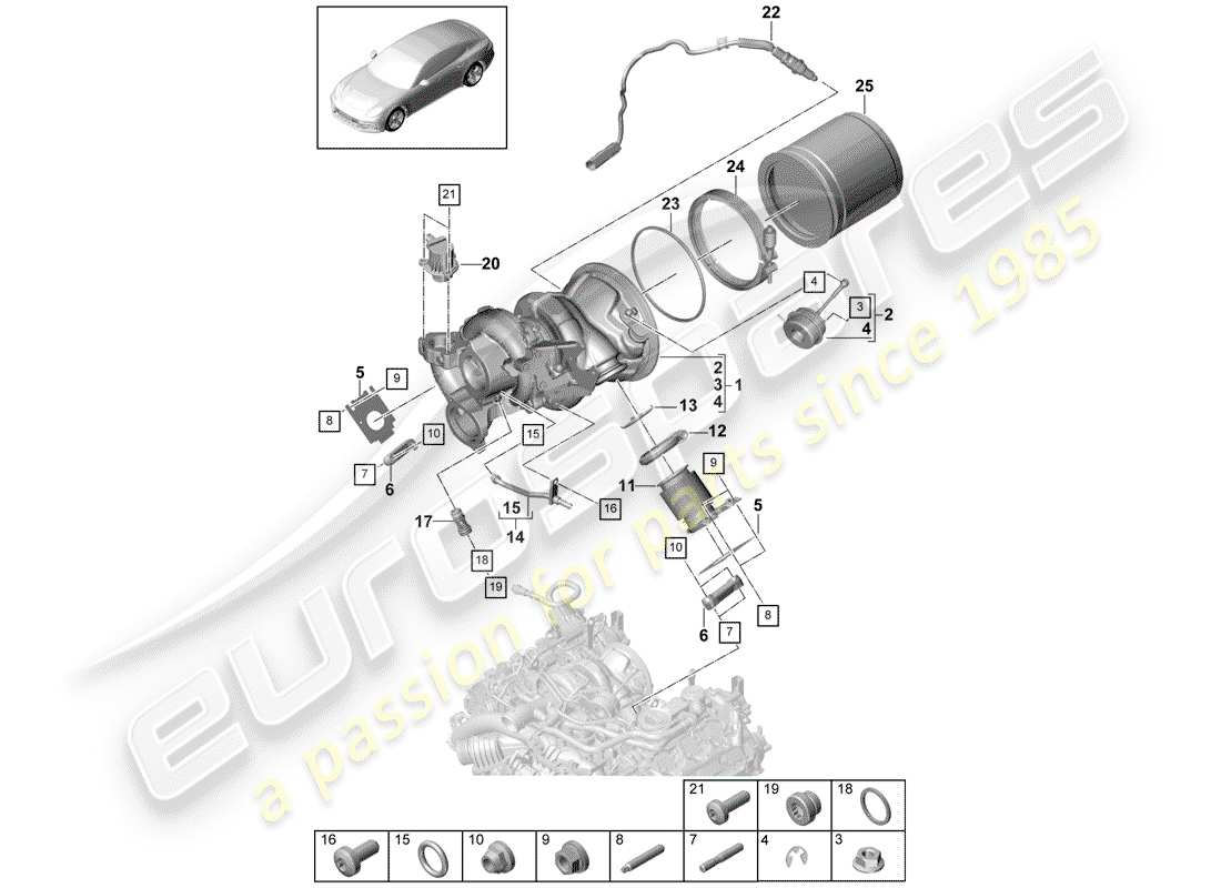 porsche 2020 (panamera 971-1) turbocompresseur de gaz d'échappement schéma des pièces