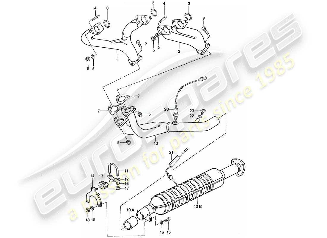 porsche 1991 (944) système d'échappement - catalyseur schéma des pièces