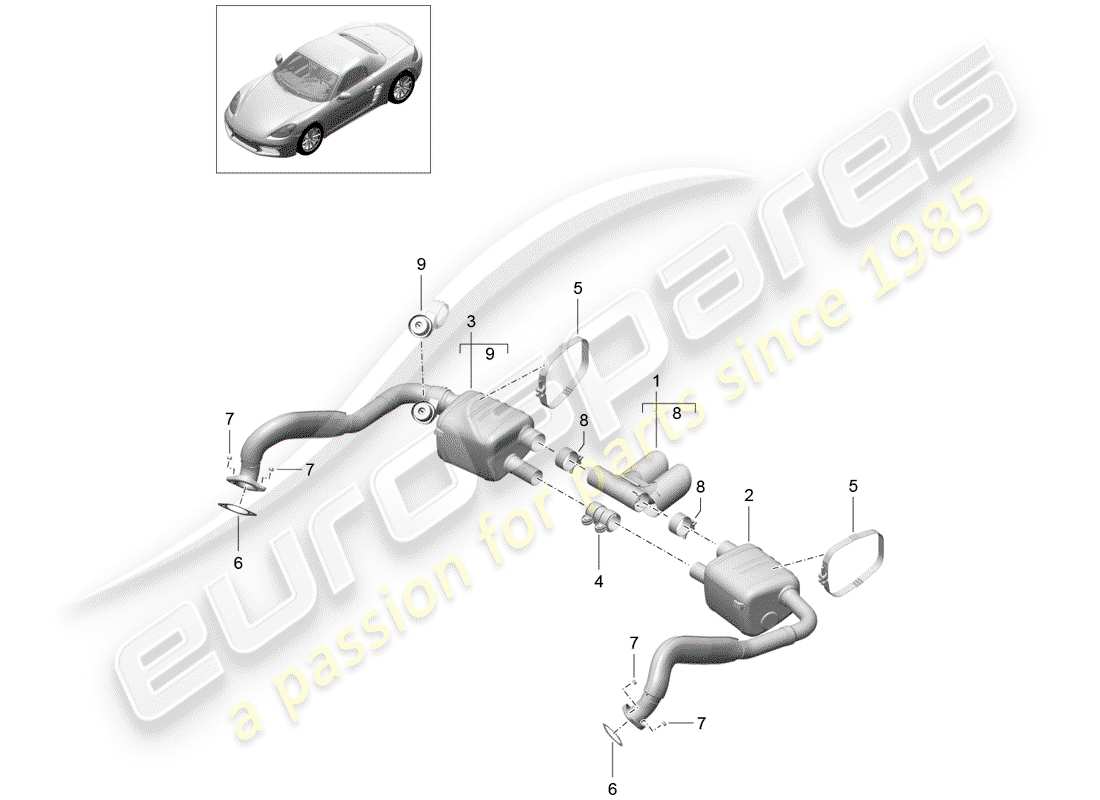 porsche 2018 (718 boxster) système d'échappement schéma des pièces