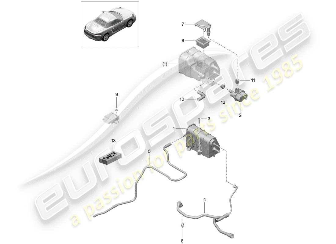 porsche 2018 (718 boxster) cartouche d'émission par évaporation schéma des pièces
