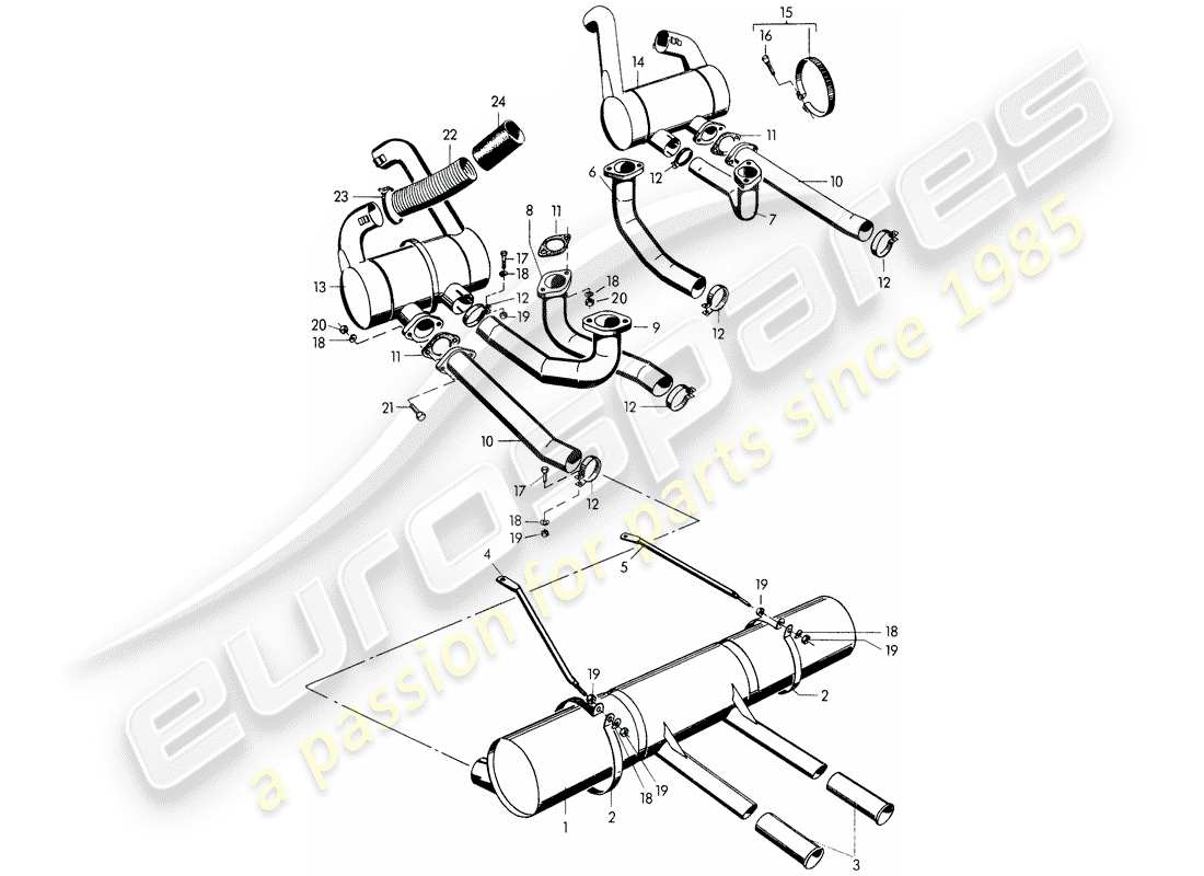 porsche 1953 (356/356a) système d'échappement - m 90 501 >> 91 000 schéma des pièces