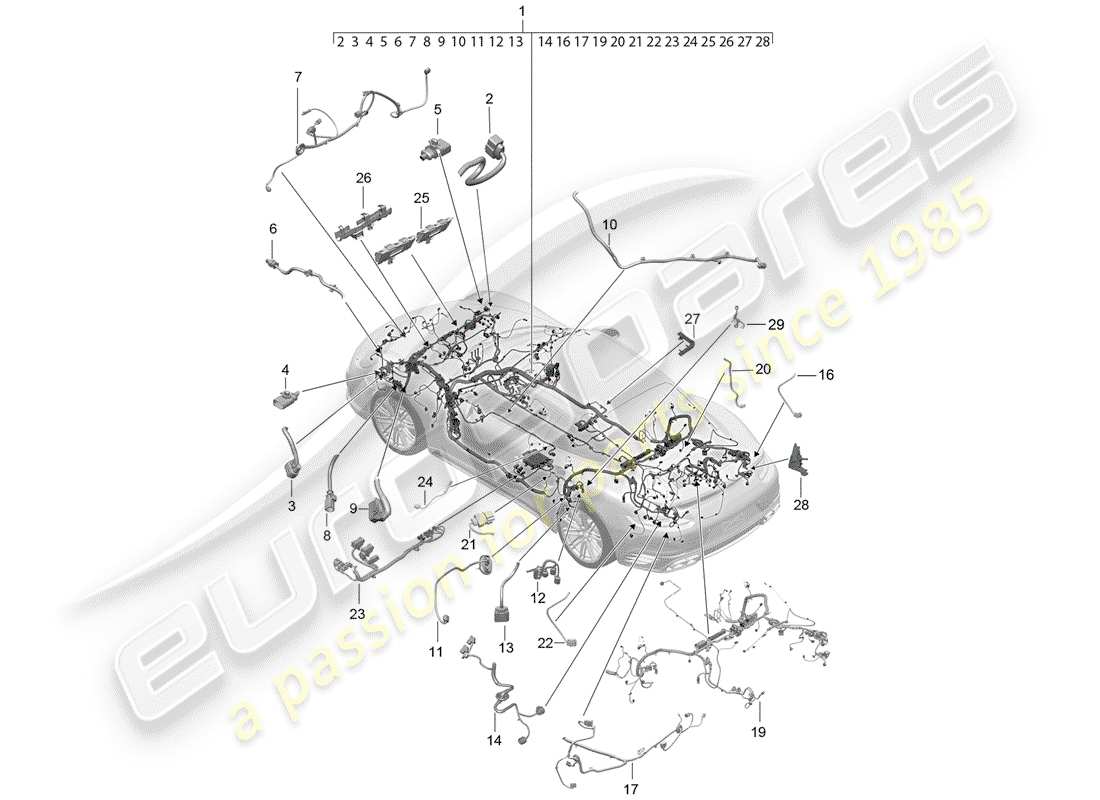 porsche 2020 (991-2 turbo) faisceaux de câbles schéma des pièces