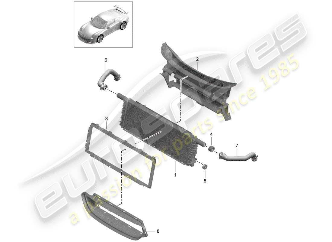porsche 2016 (991-1 r/gt3/rs) radiateur schéma des pièces