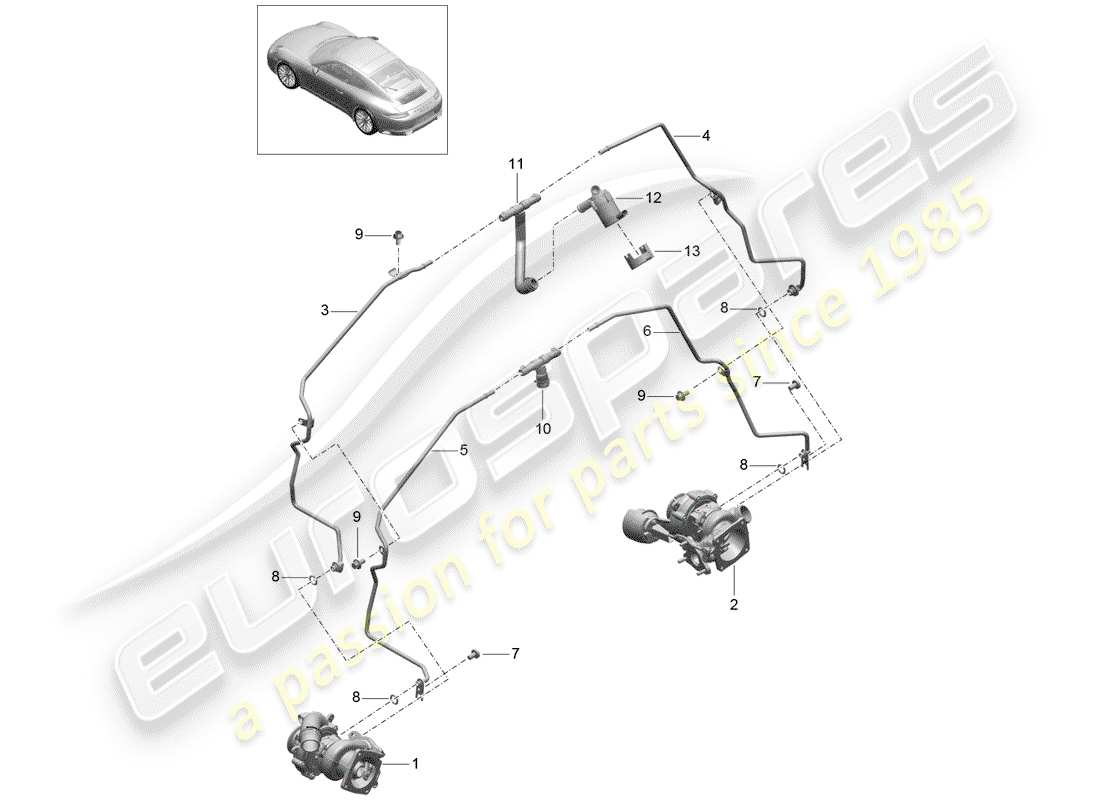 porsche 2020 (991-2) turbocompresseur de gaz d'échappement schéma des pièces