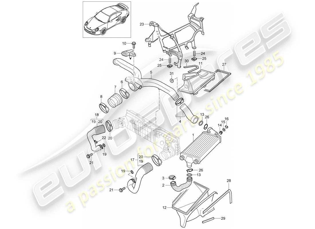 porsche 2013 (997-2 turbo / gt2 rs) schéma des pièces de turbochargement