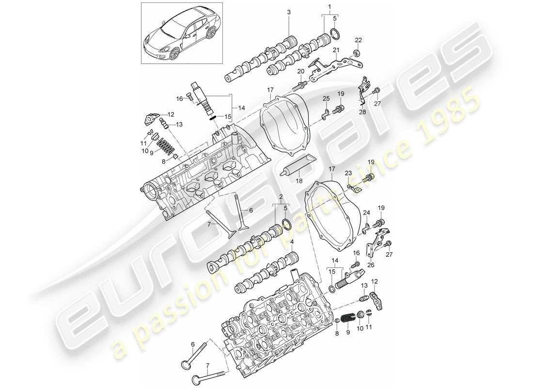 porsche 2013 (panamera 970) arbre à cames, soupapes schéma des pièces