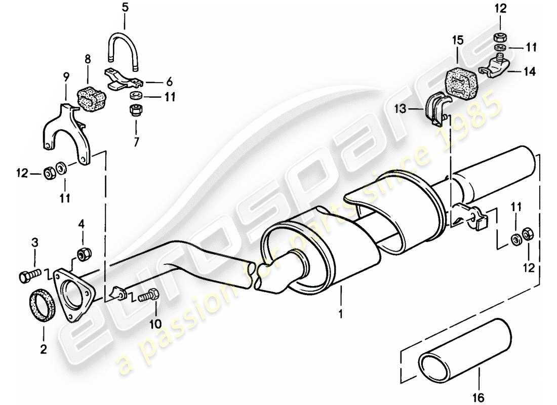 porsche 1986 (924s) système d'échappement - silencieux d'échappement, arrière schéma des pièces