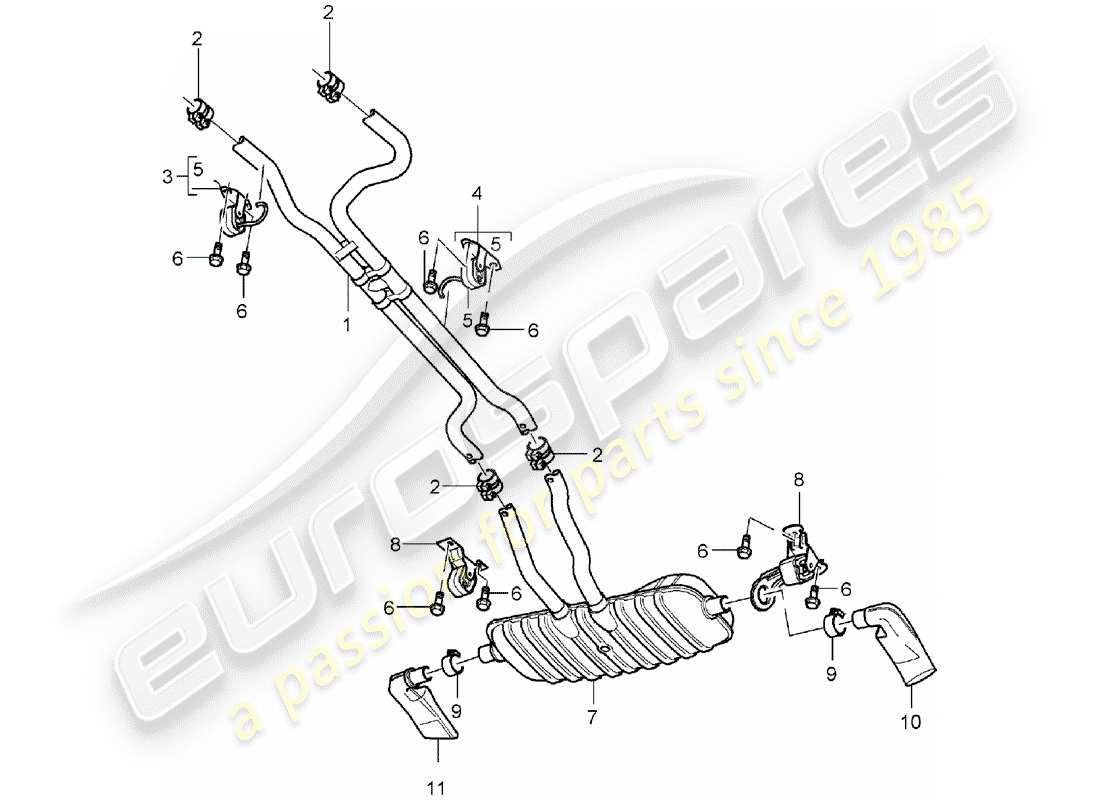 porsche 2004 (cayenne e1 9pa) système d'échappement schéma des pièces