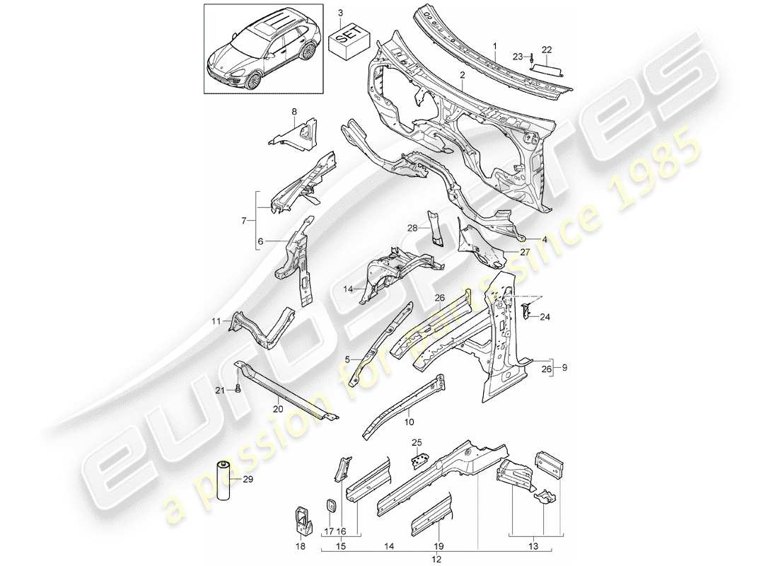 porsche 2015 (cayenne e2 92a) l'extrémité avant schéma des pièces