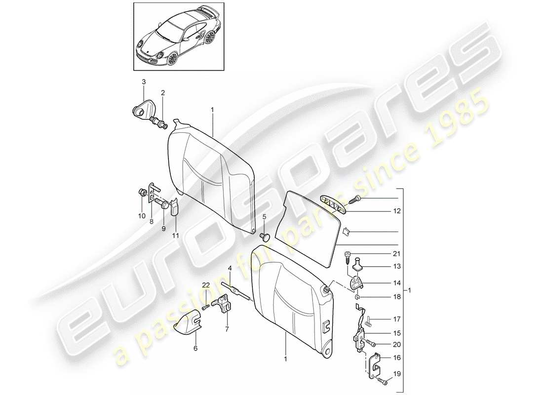 porsche 2011 (997-2 turbo / gt2 rs) dossier de siège d'urgence schéma des pièces