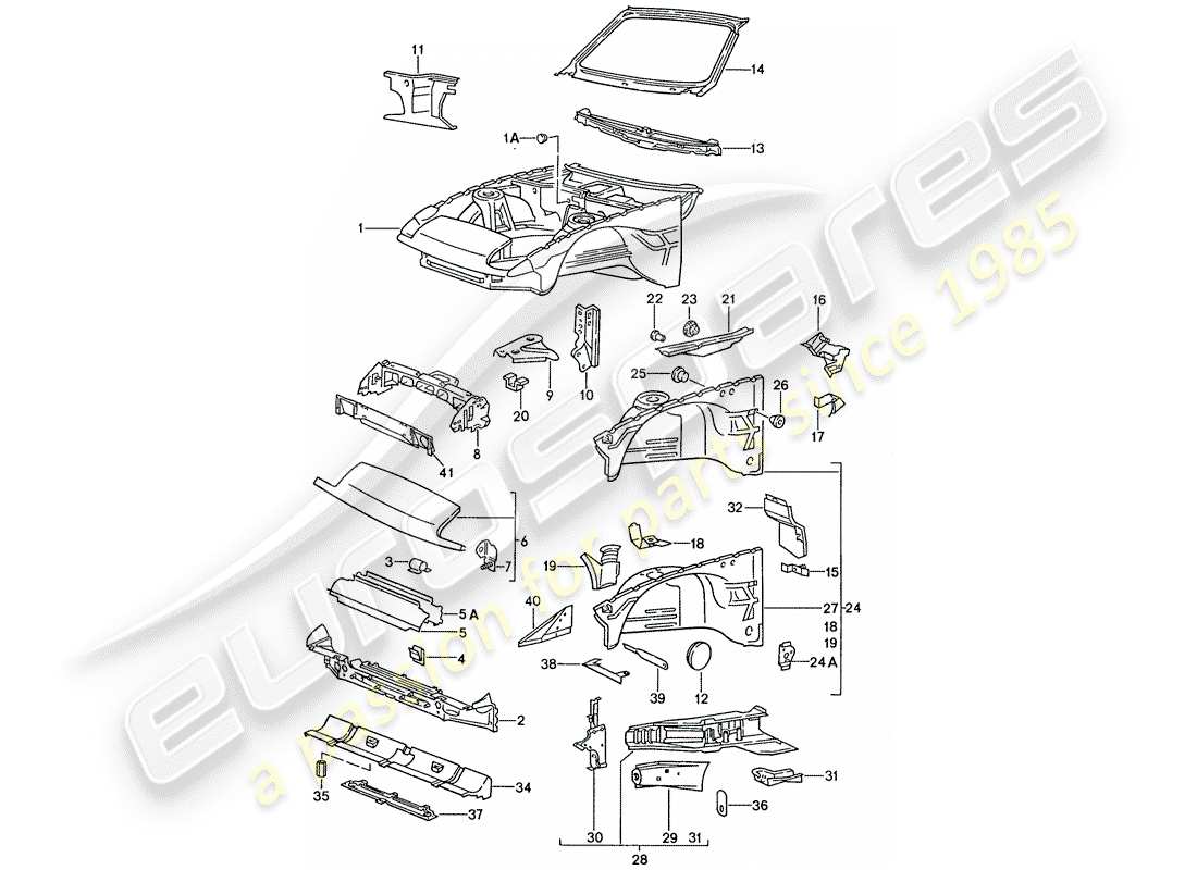porsche 1991 (944) section avant du corps schéma des pièces