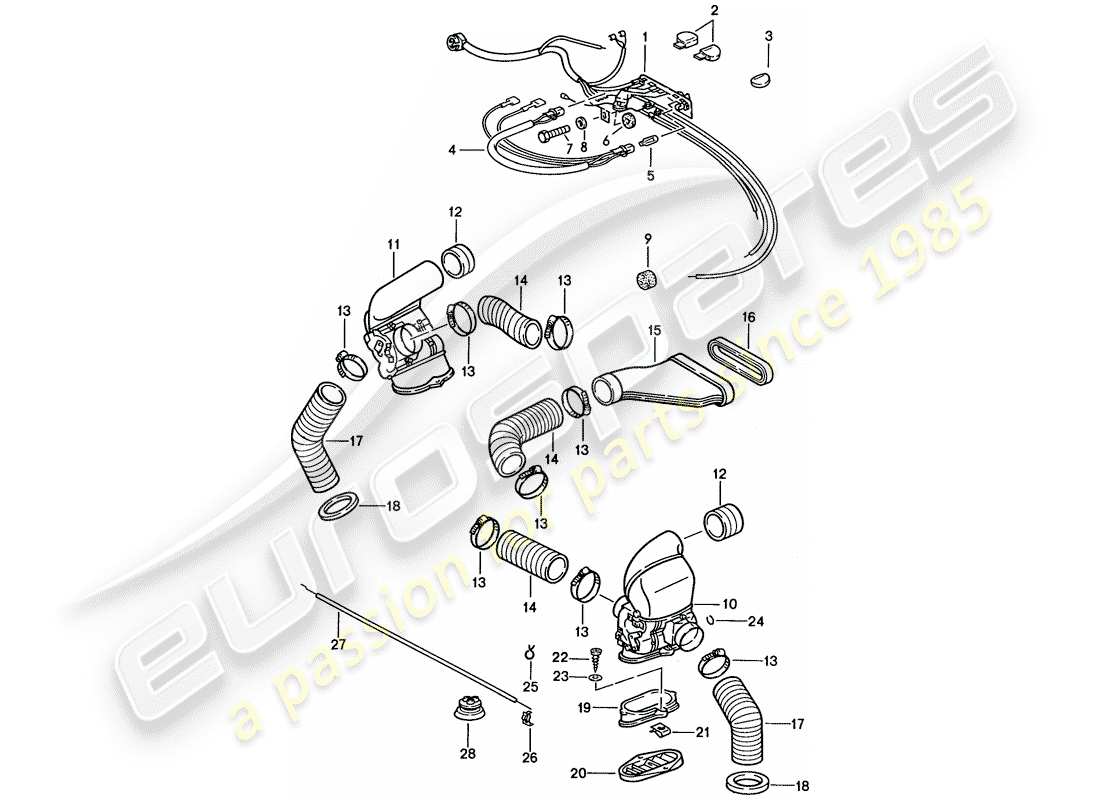porsche 1987 (911) ventilation - système de chauffage 2 schéma des pièces