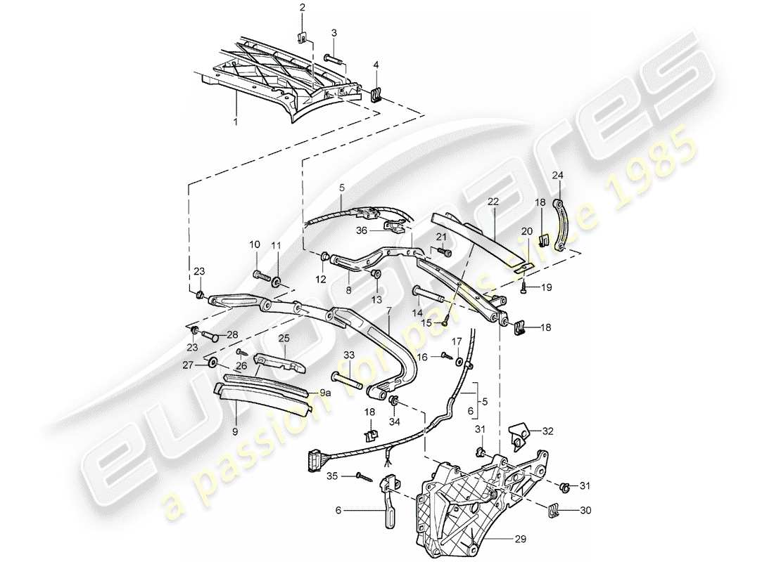 porsche 2004 (996 turbo / gt2) cadre supérieur - pièces individuelles schéma des pièces