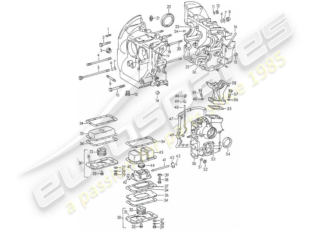 porsche 1961 (356b/356c) carter moteur schéma des pièces