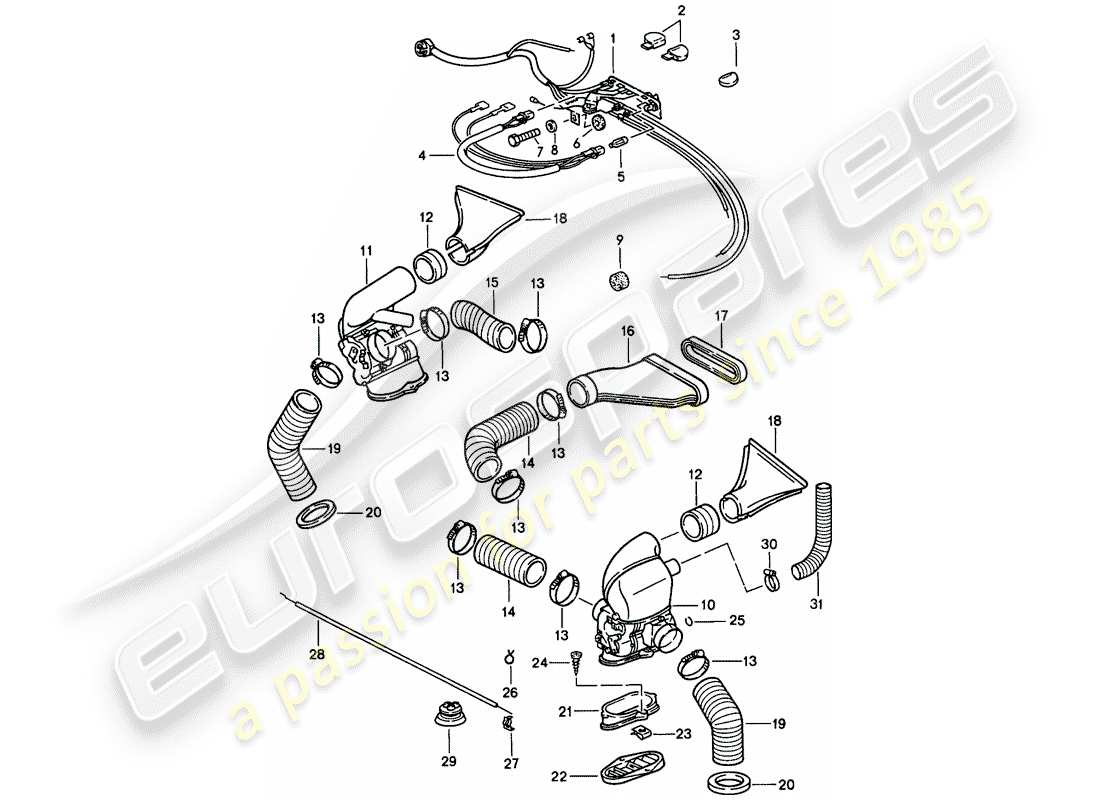 porsche 1985 (911) ventilation - système de chauffage 2 schéma des pièces