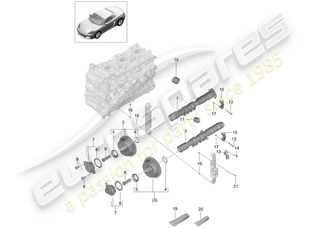 porsche 2019 (718 boxster) schéma des pièces de l'arbre à cames