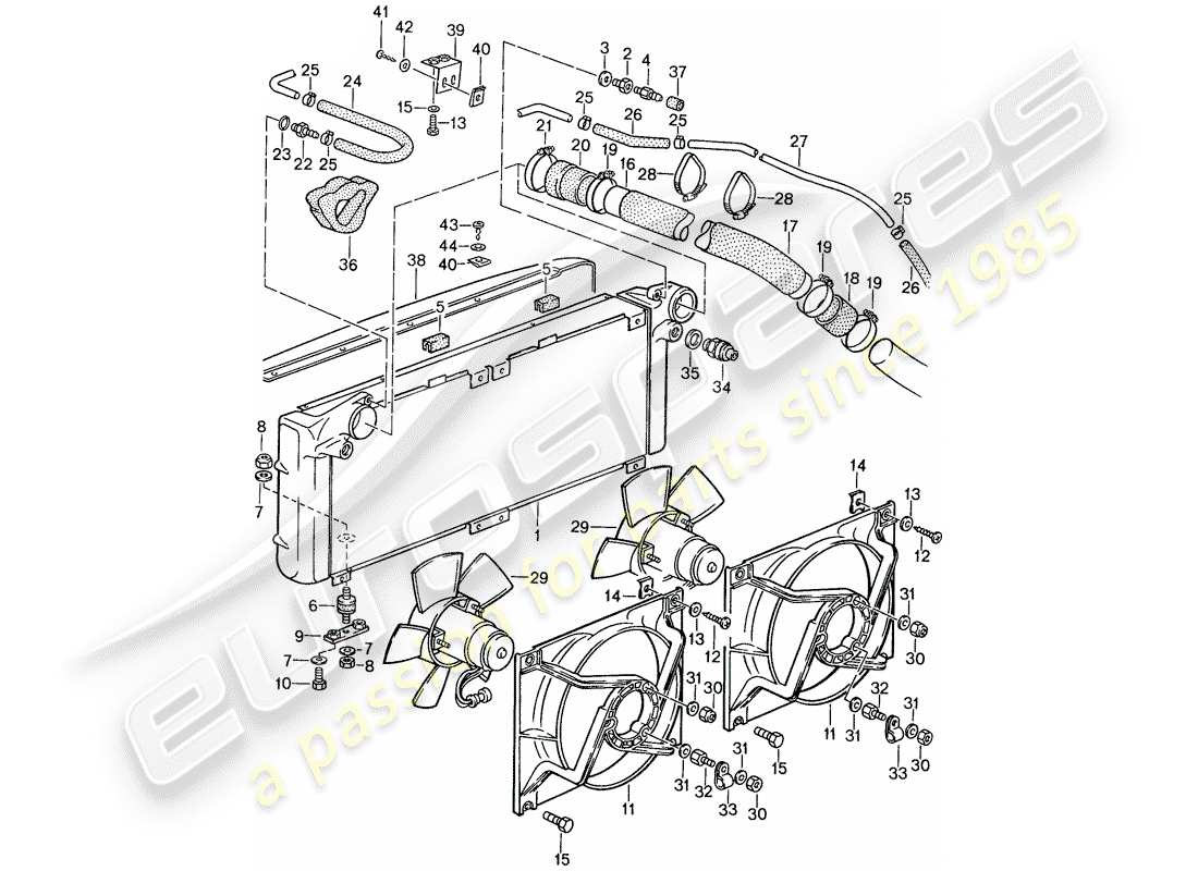 porsche 1987 (959) refroidissement par eau 1 schéma des pièces