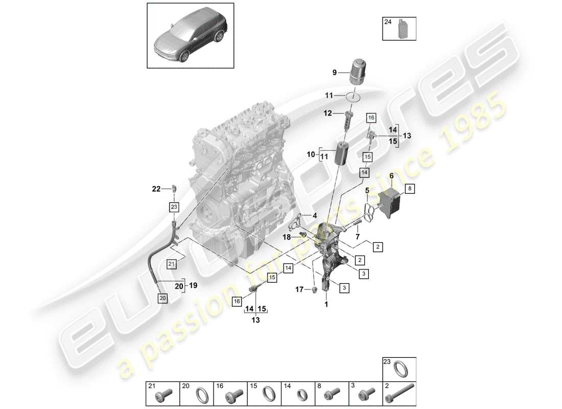 porsche 2020 (cayenne e3 9ya/9yb) filtre à huile schéma des pièces
