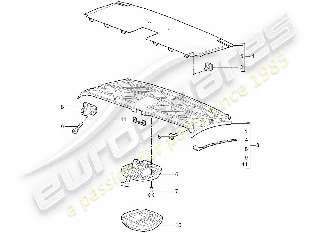 porsche 2005 (997-1) diagramme des pièces du cadre supérieur