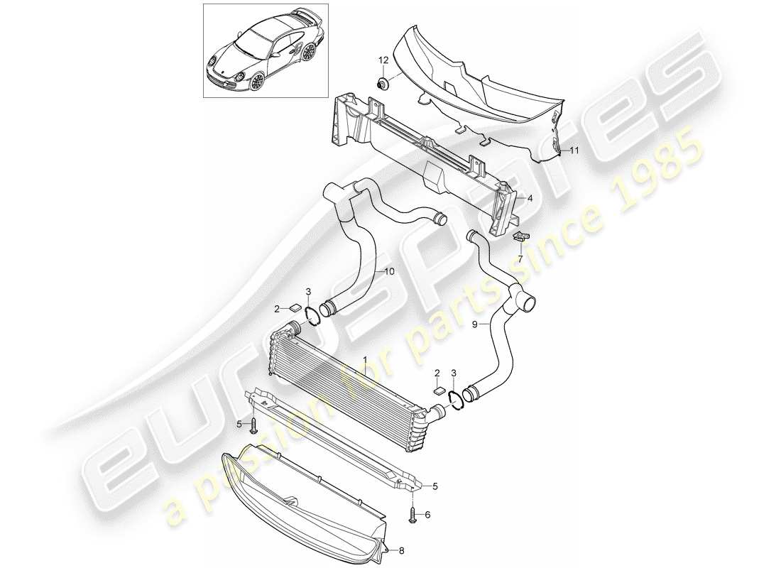 porsche 2013 (997-2 turbo / gt2 rs) radiateur schéma des pièces