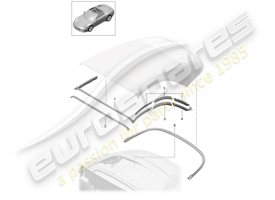 porsche 2012 (991-1) dessus cabriolet schéma des pièces