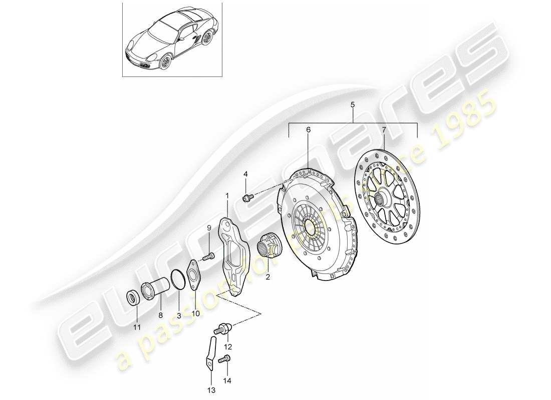porsche 2007 (987 cayman) schéma des pièces d'embrayage