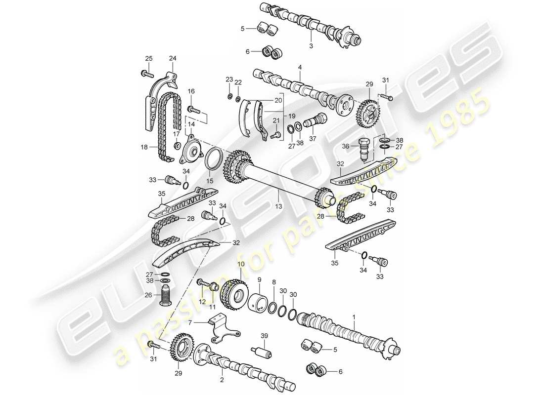 porsche 2007 (987 cayman) schéma des pièces de l'arbre à cames