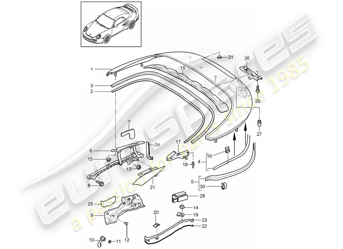 porsche 2013 (997-2 turbo / gt2 rs) coffre de rangement supérieur schéma des pièces