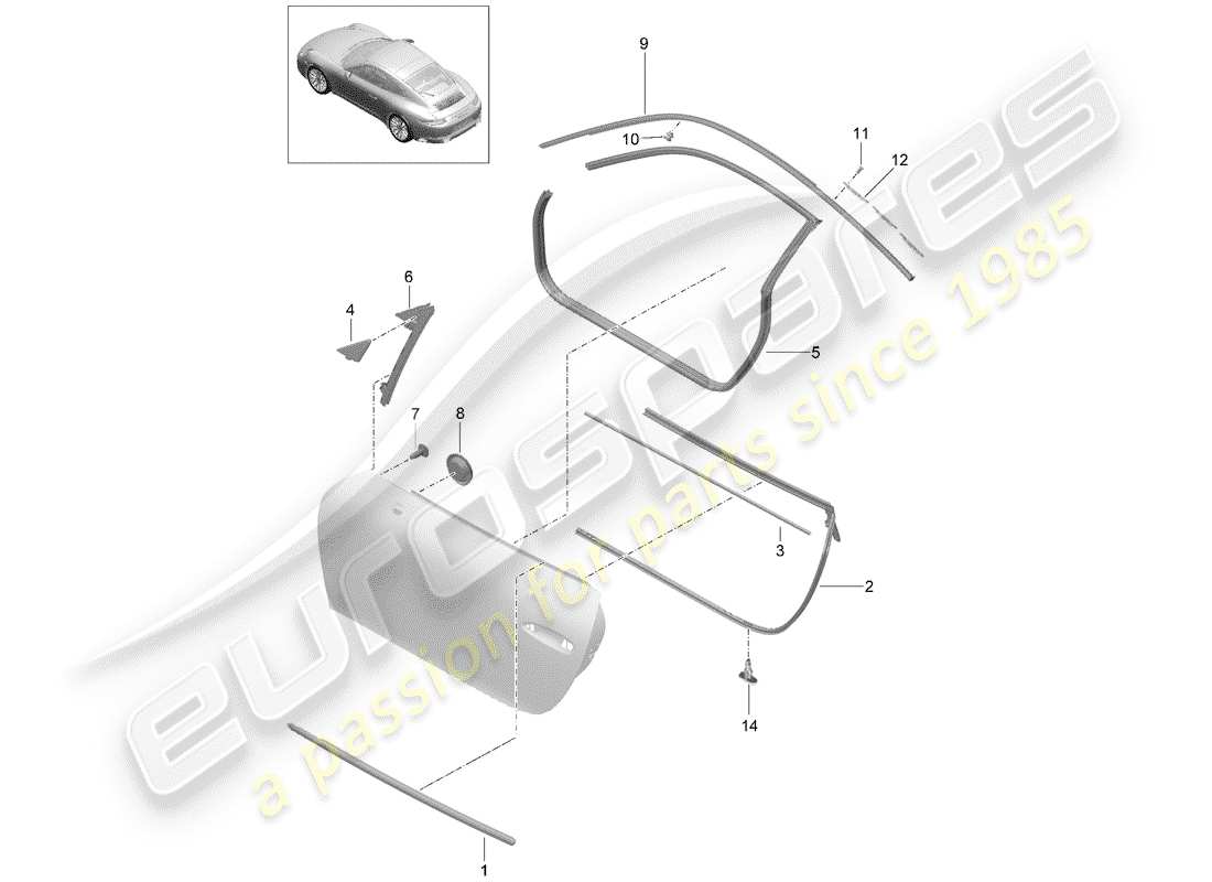 porsche 2020 (991-2) joint de porte schéma des pièces