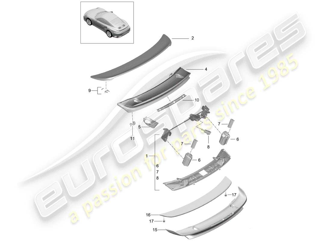 porsche 2014 (991-1 turbo) aileron arrière schéma des pièces