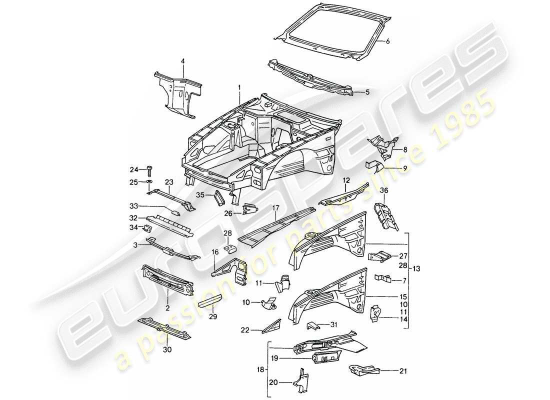 porsche 1994 (968) section avant du corps schéma des pièces