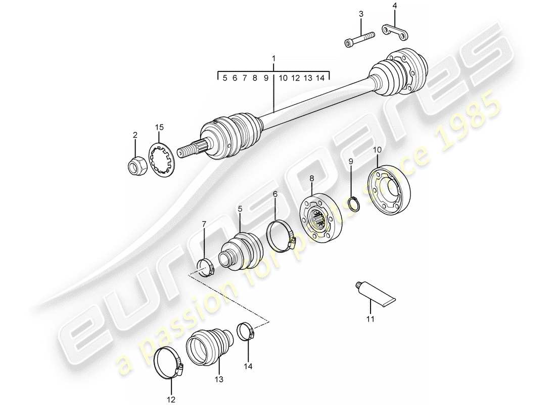porsche 2007 (997-1 turbo / gt2) arbre de transmission schéma des pièces