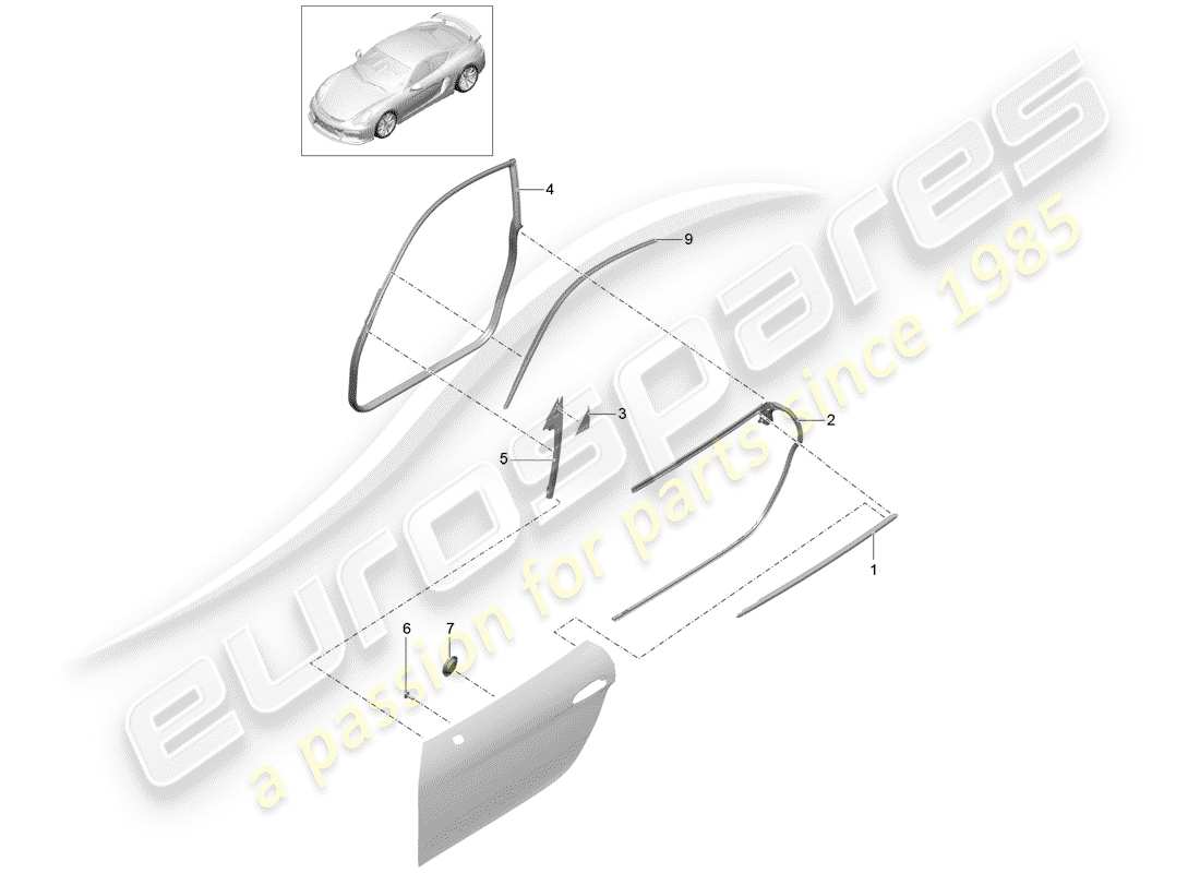porsche 2016 (981 cayman gt4) joint de porte schéma des pièces