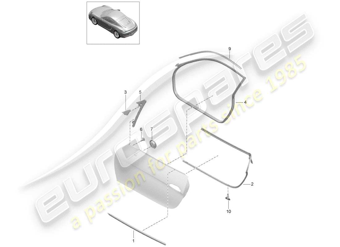 porsche 2014 (981 cayman) joint de porte schéma des pièces
