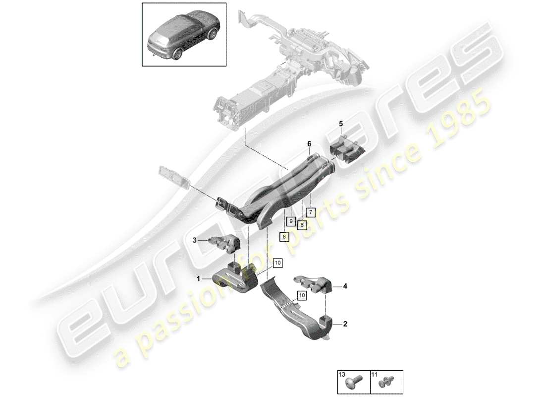 porsche 2020 (cayenne e3 9ya/9yb) conduit d'air schéma des pièces